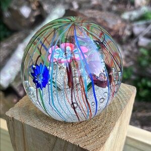 Ferro Lazzarini Murano Italy Flowers & Streamers Art Glass Paperweight